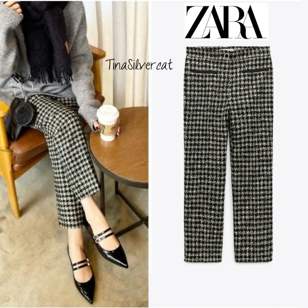 BLOGGER'S FAVE! Zara High Waisted Textured Weave Pants Black/Green NWT